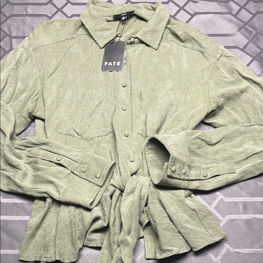 Fate Green Button-Up Blouse